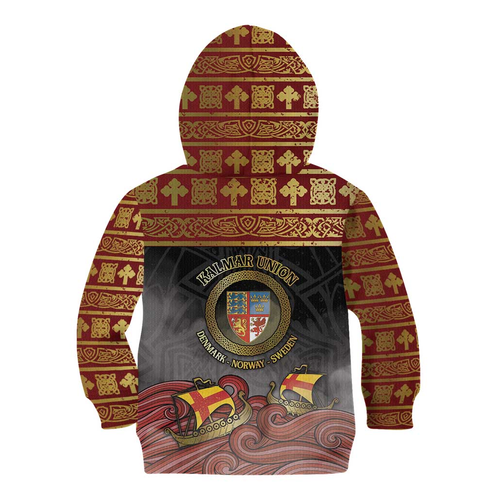 Danish Empire Kid Hoodie Kalmar Union With Viking Patterns - Wonder Print Shop