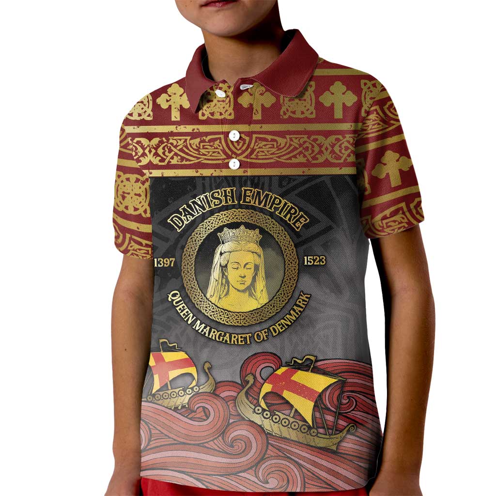 Danish Empire Kid Polo Shirt Kalmar Union With Viking Patterns - Wonder Print Shop