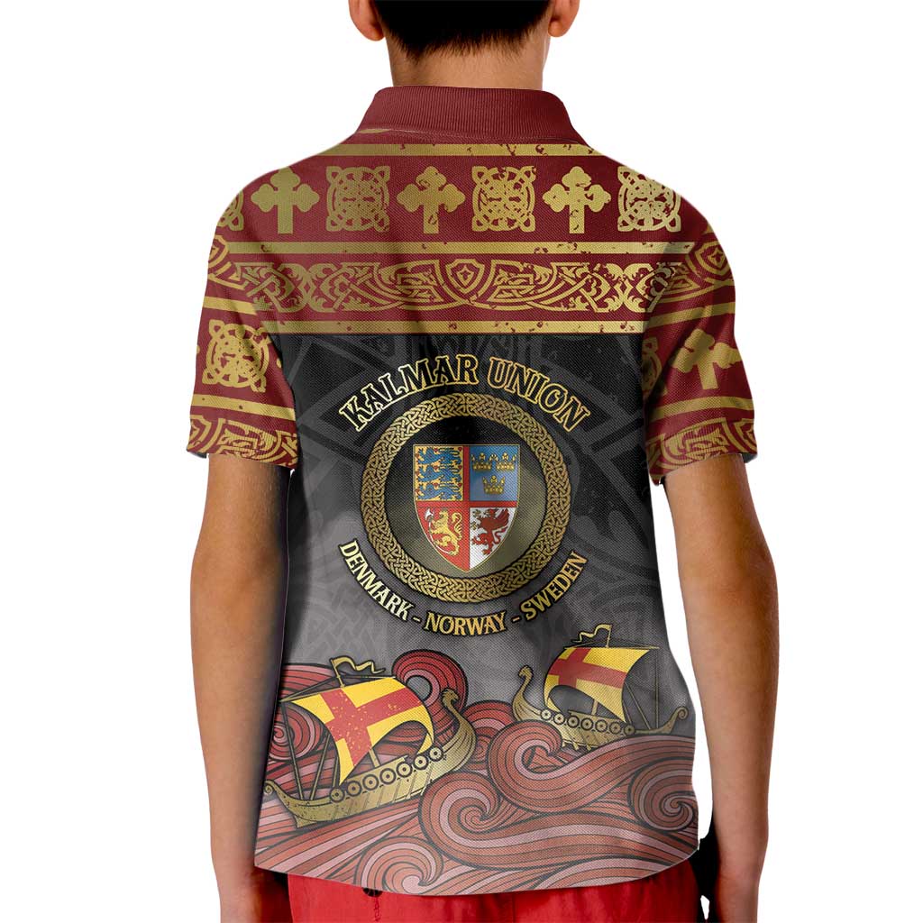 Danish Empire Kid Polo Shirt Kalmar Union With Viking Patterns - Wonder Print Shop