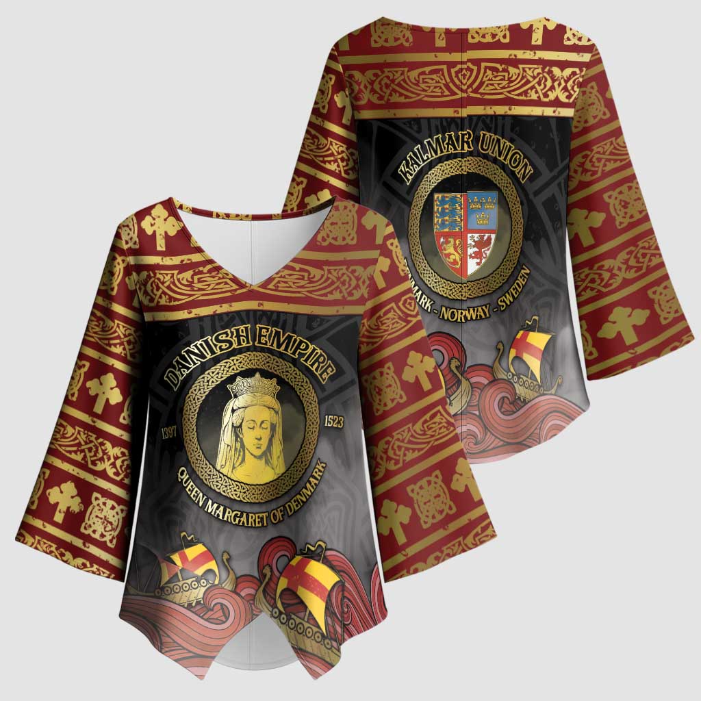 Danish Empire Kimono Sleeve Blouse Kalmar Union With Viking Patterns - Wonder Print Shop
