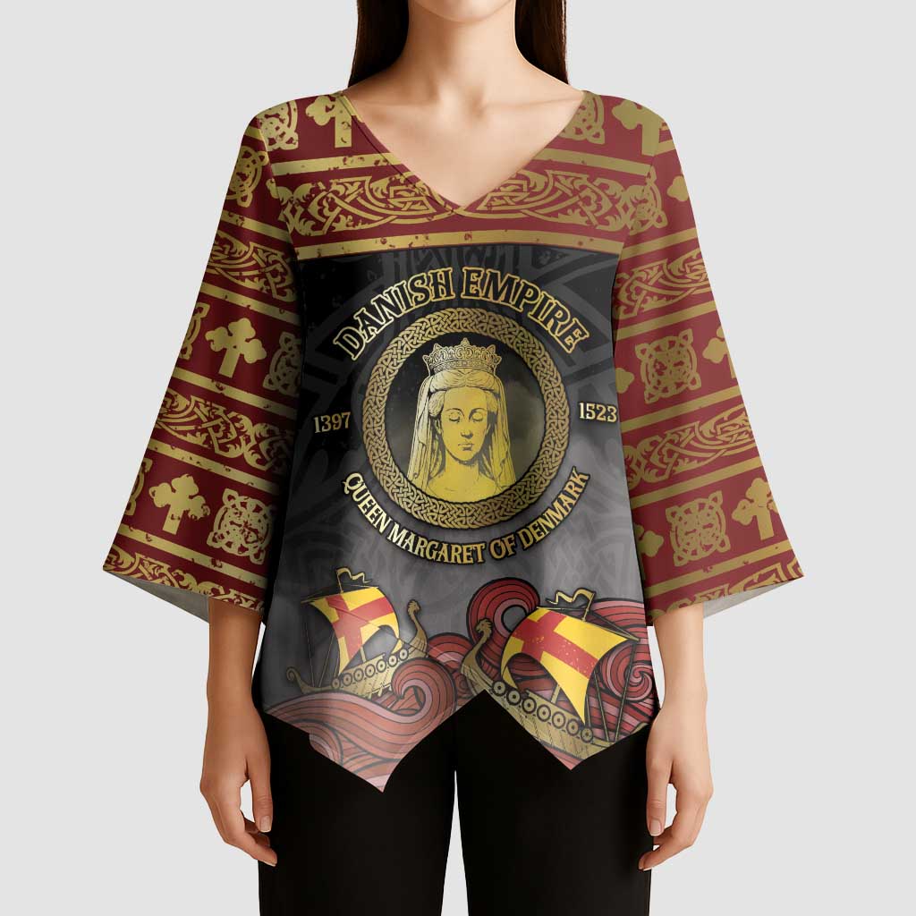 Danish Empire Kimono Sleeve Blouse Kalmar Union With Viking Patterns - Wonder Print Shop