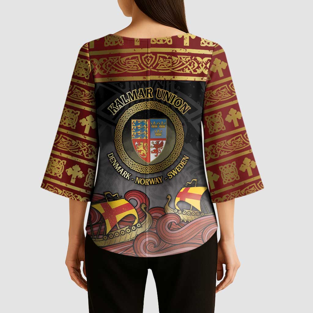 Danish Empire Kimono Sleeve Blouse Kalmar Union With Viking Patterns - Wonder Print Shop