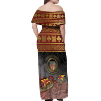 Danish Empire Off Shoulder Maxi Dress Kalmar Union With Viking Patterns - Wonder Print Shop