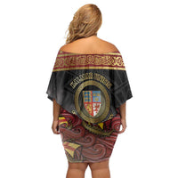Danish Empire Off Shoulder Short Dress Kalmar Union With Viking Patterns - Wonder Print Shop