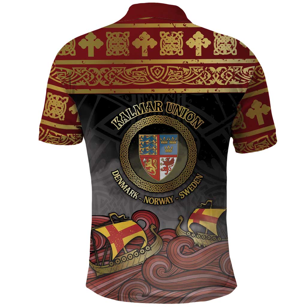 Danish Empire Polo Shirt Kalmar Union With Viking Patterns - Wonder Print Shop