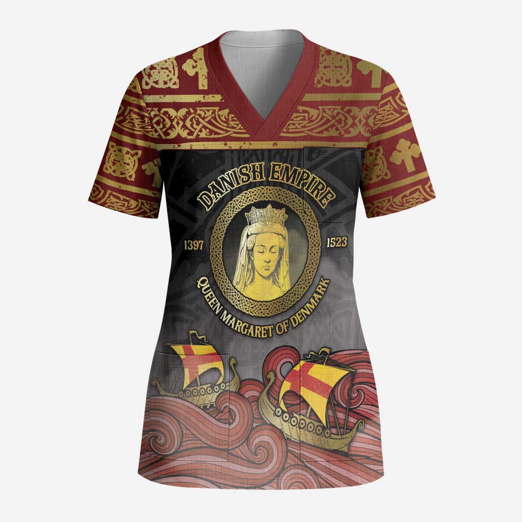 Danish Empire Scrub Top Kalmar Union With Viking Patterns - Wonder Print Shop