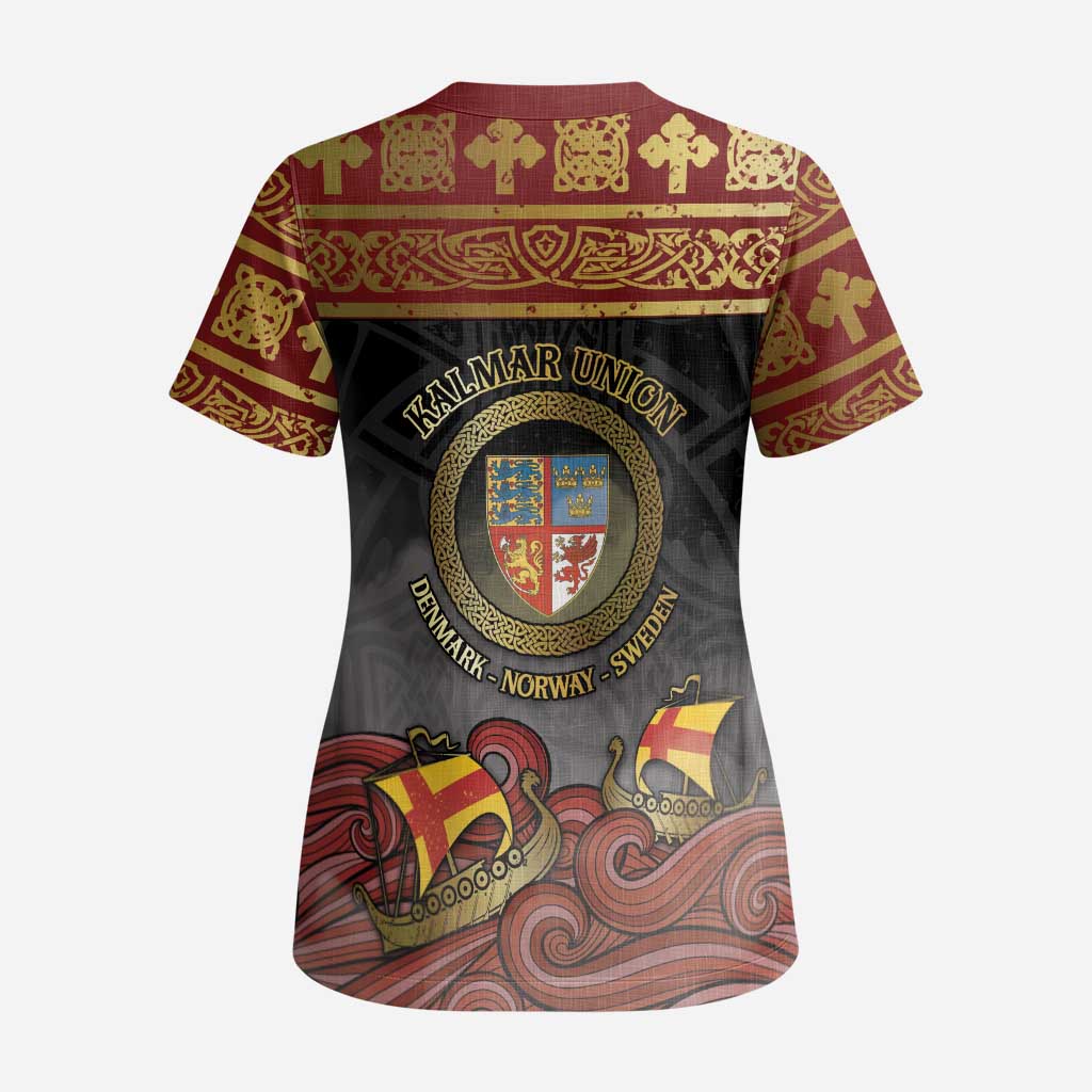 Danish Empire Scrub Top Kalmar Union With Viking Patterns - Wonder Print Shop