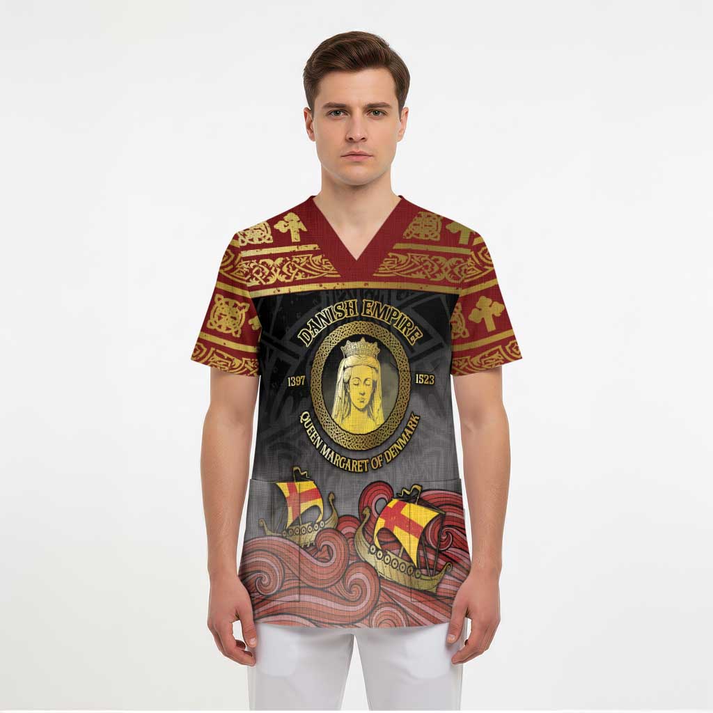 Danish Empire Scrub Top Kalmar Union With Viking Patterns - Wonder Print Shop