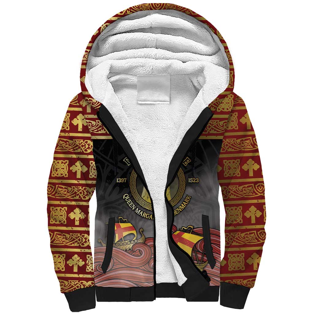 Danish Empire Sherpa Hoodie Kalmar Union With Viking Patterns - Wonder Print Shop