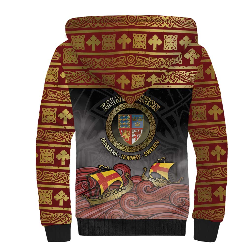 Danish Empire Sherpa Hoodie Kalmar Union With Viking Patterns - Wonder Print Shop