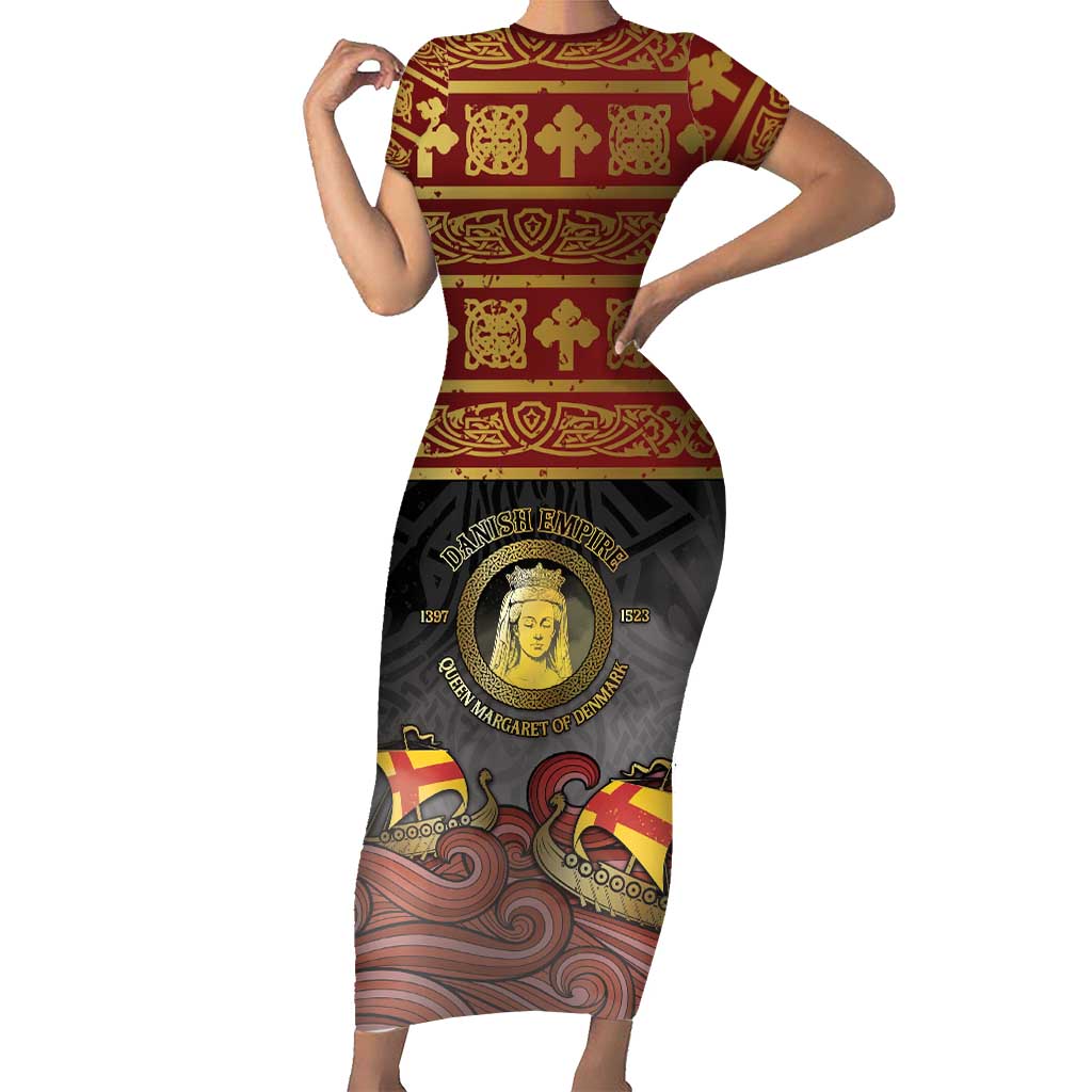 Danish Empire Short Sleeve Bodycon Dress Kalmar Union With Viking Patterns - Wonder Print Shop