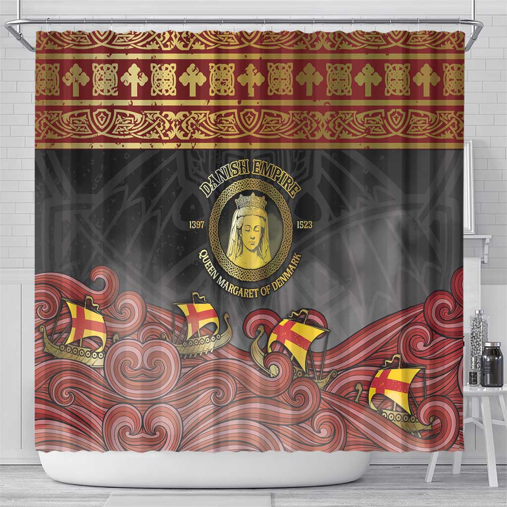 Danish Empire Shower Curtain Kalmar Union With Viking Patterns - Wonder Print Shop