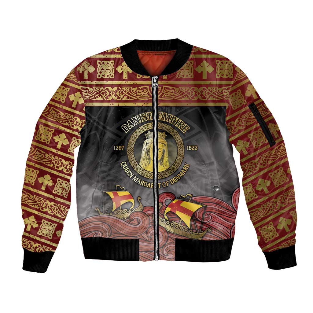 Danish Empire Sleeve Zip Bomber Jacket Kalmar Union With Viking Patterns - Wonder Print Shop