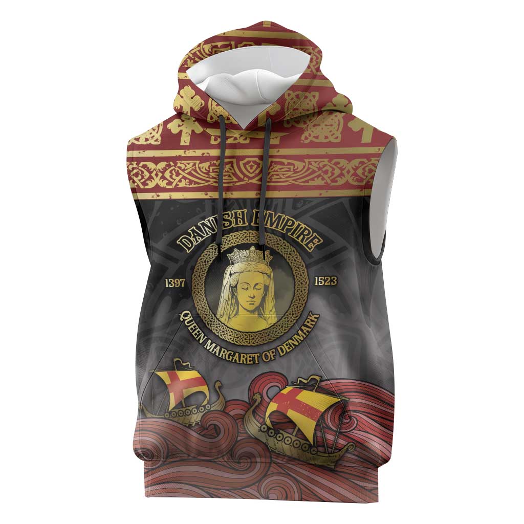 Danish Empire Sleeveless Hoodie Kalmar Union With Viking Patterns - Wonder Print Shop