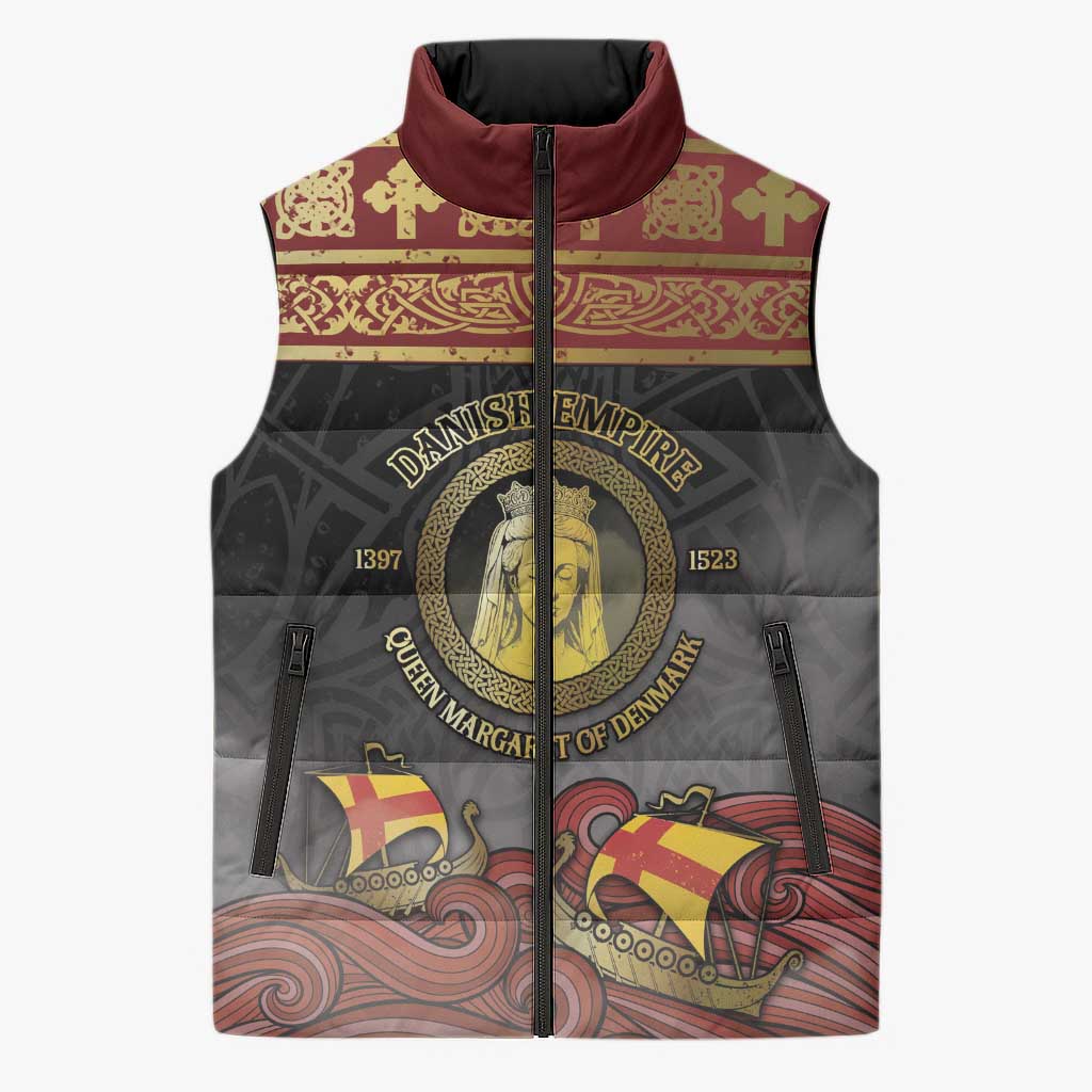Danish Empire Sleeveless Puffer Jacket Kalmar Union With Viking Patterns - Wonder Print Shop