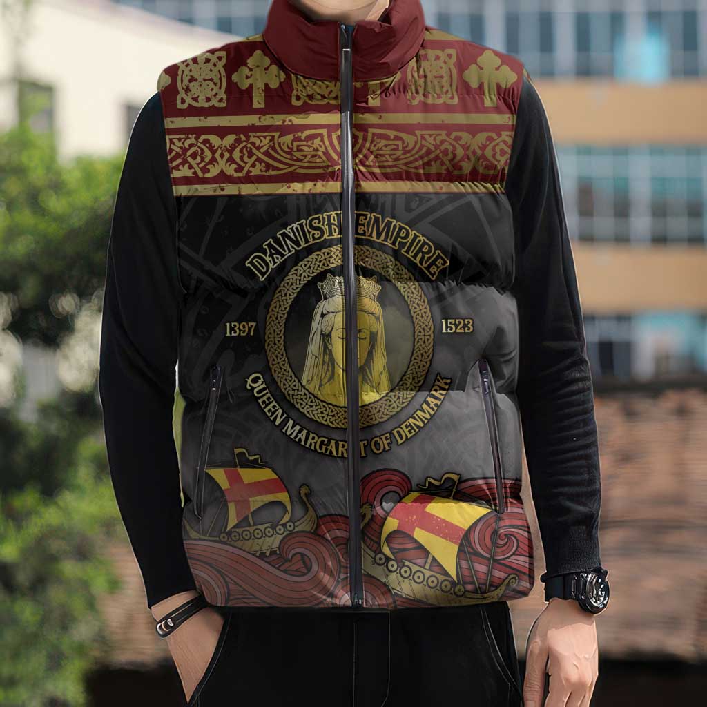 Danish Empire Sleeveless Puffer Jacket Kalmar Union With Viking Patterns - Wonder Print Shop
