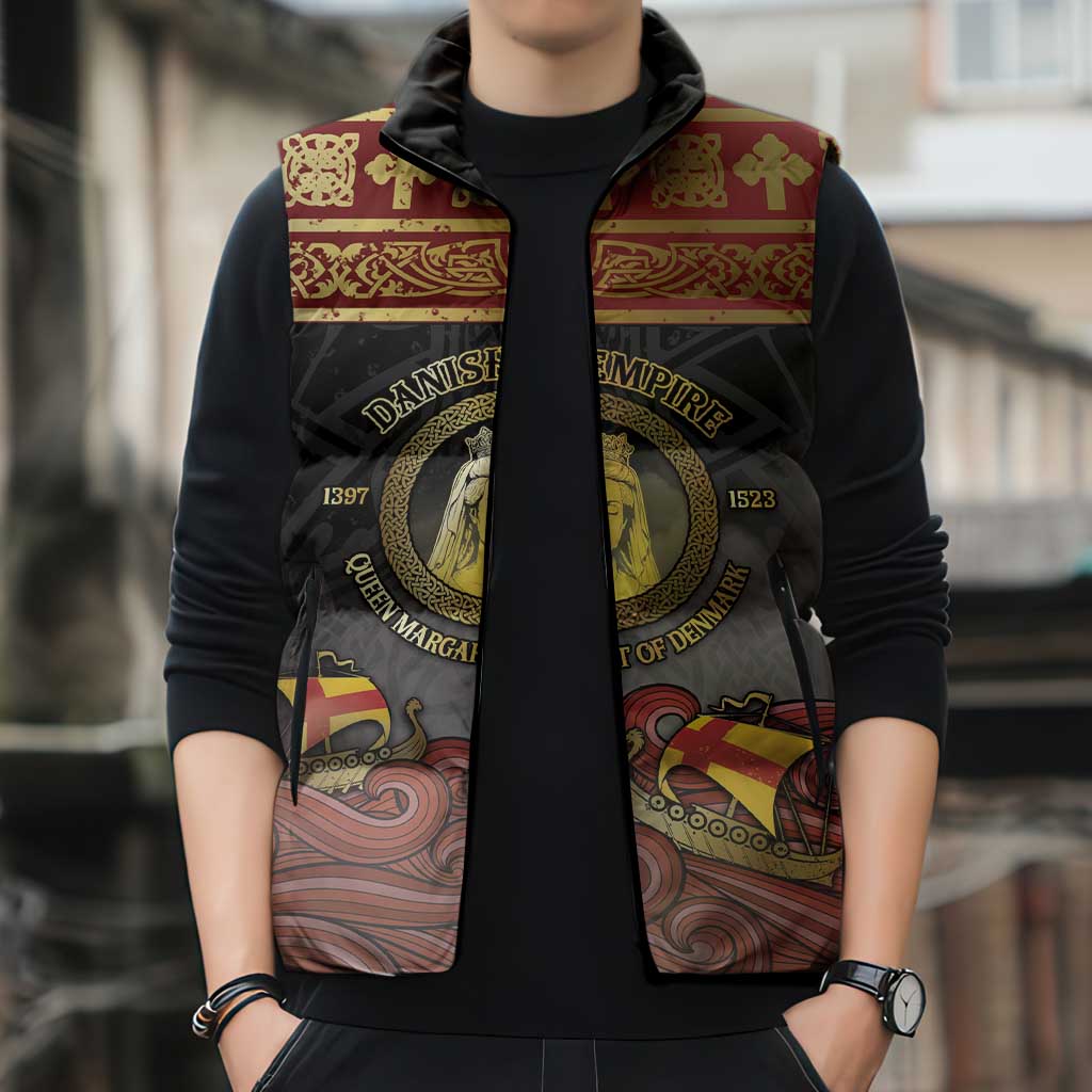 Danish Empire Sleeveless Puffer Jacket Kalmar Union With Viking Patterns - Wonder Print Shop
