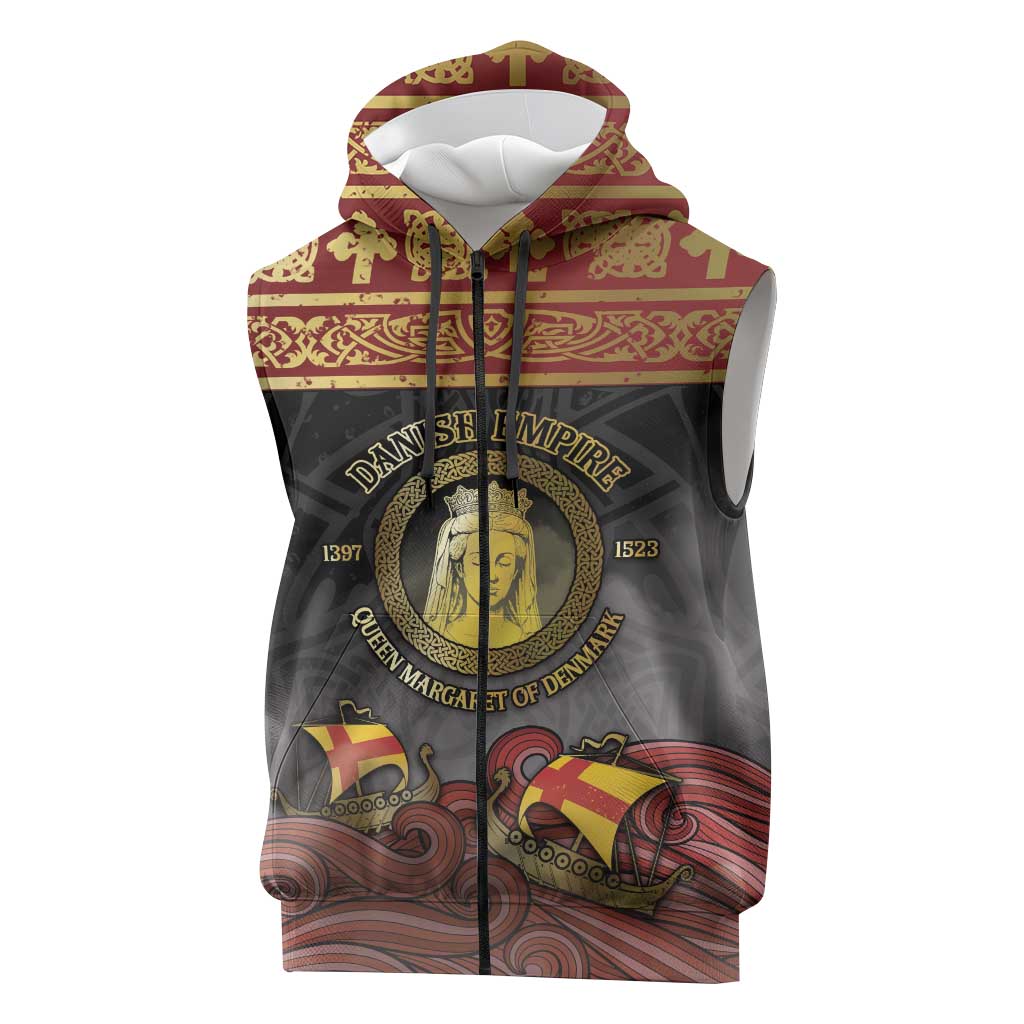 Danish Empire Sleeveless Zip Hoodie Kalmar Union With Viking Patterns - Wonder Print Shop