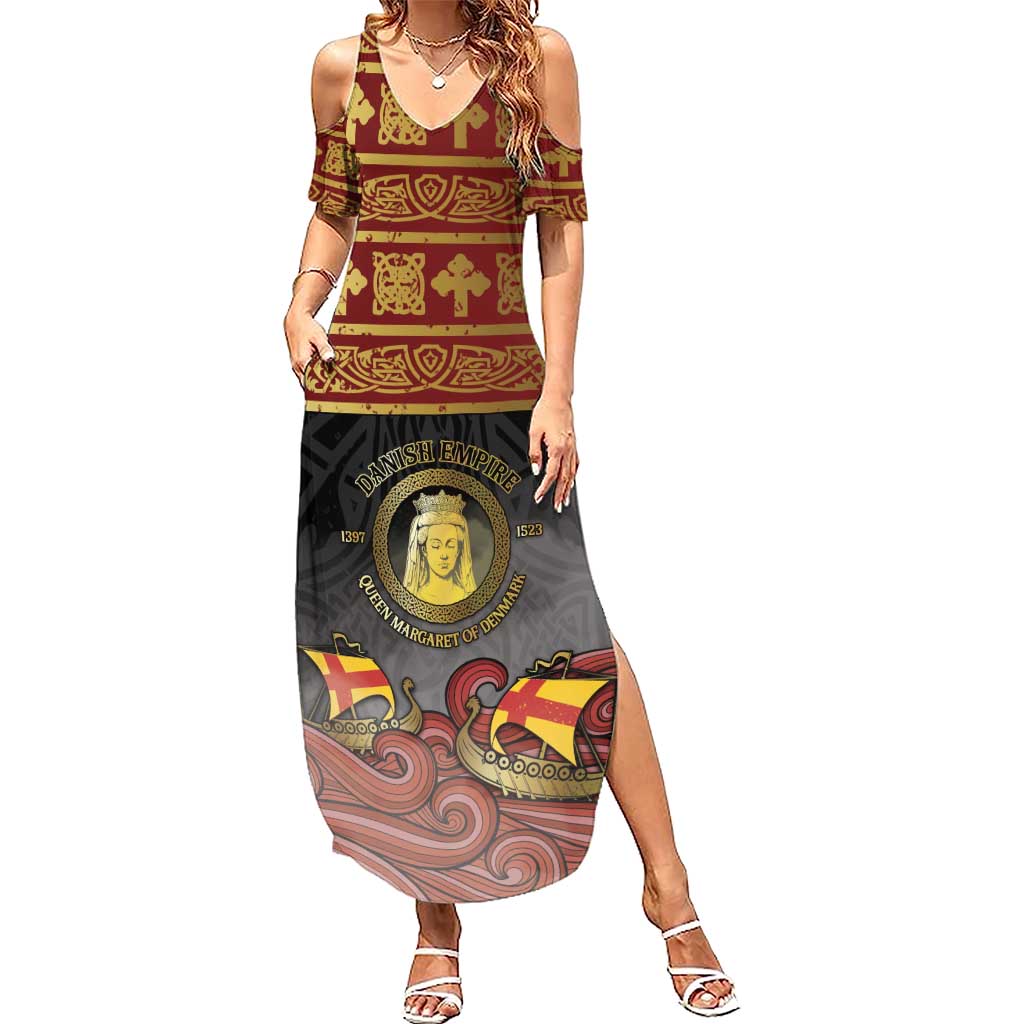 Danish Empire Summer Maxi Dress Kalmar Union With Viking Patterns - Wonder Print Shop
