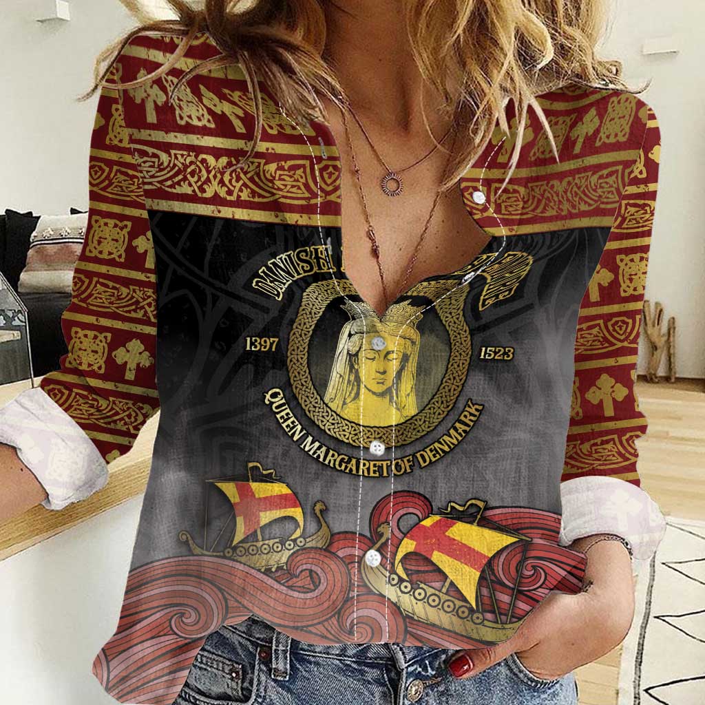 Danish Empire Women Casual Shirt Kalmar Union With Viking Patterns - Wonder Print Shop