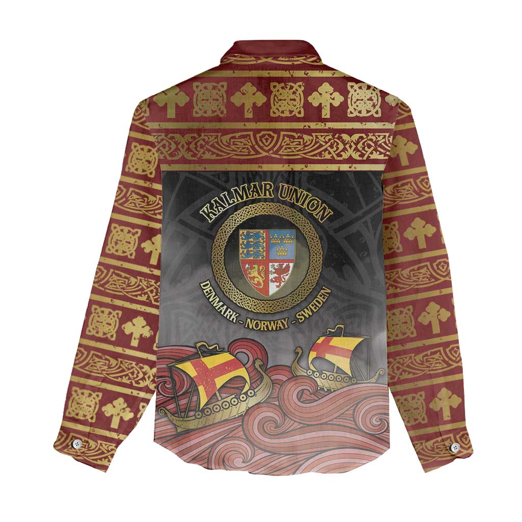 Danish Empire Women Casual Shirt Kalmar Union With Viking Patterns - Wonder Print Shop