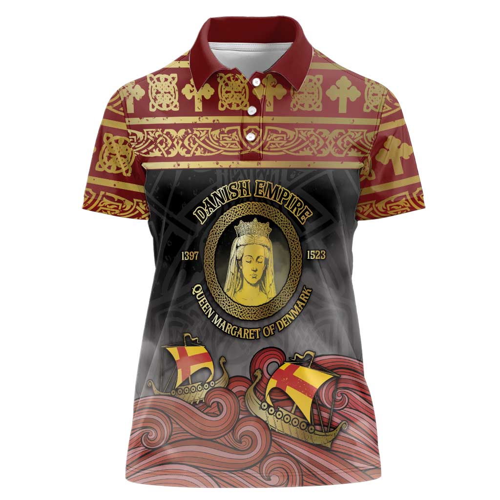 Danish Empire Women Polo Shirt Kalmar Union With Viking Patterns - Wonder Print Shop