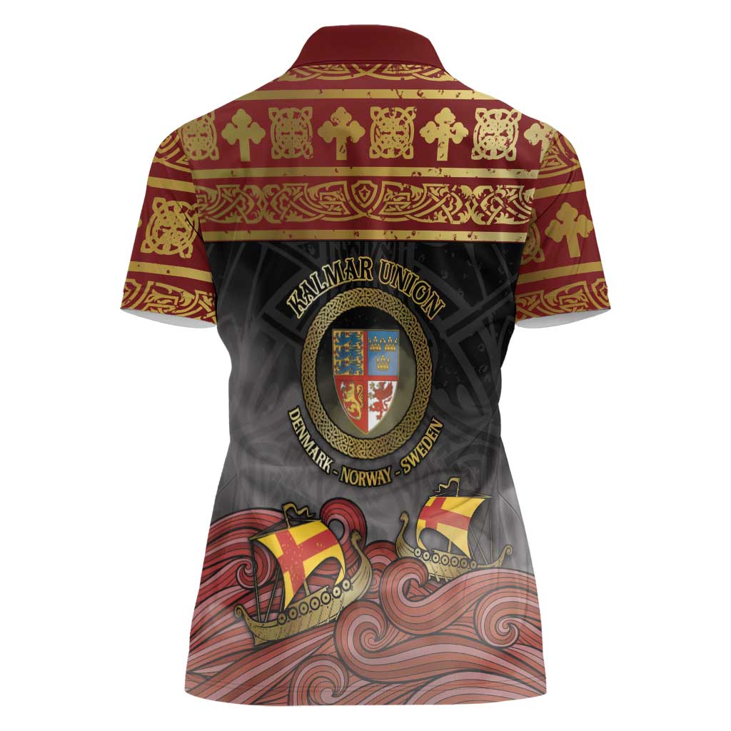 Danish Empire Women Polo Shirt Kalmar Union With Viking Patterns - Wonder Print Shop