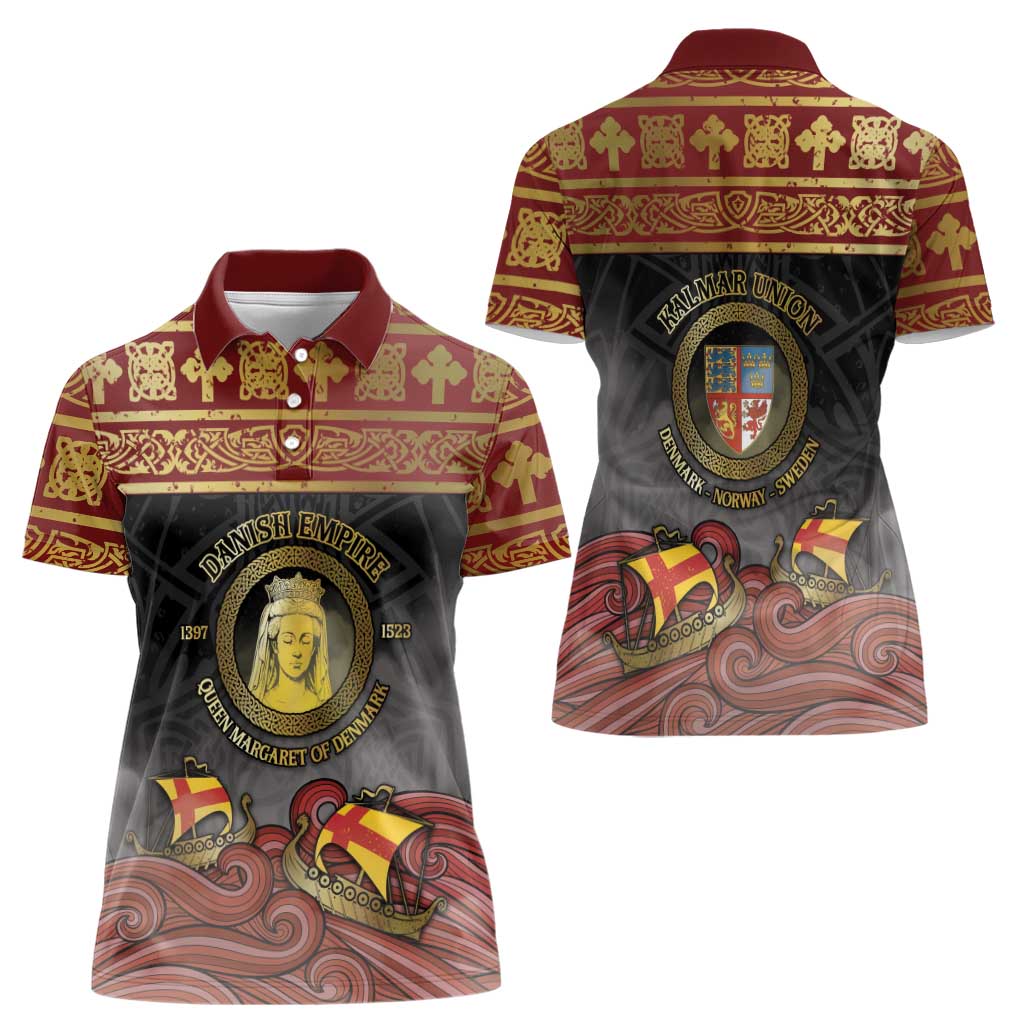 Danish Empire Women Polo Shirt Kalmar Union With Viking Patterns - Wonder Print Shop