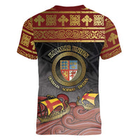 Danish Empire Women V-Neck T-Shirt Kalmar Union With Viking Patterns - Wonder Print Shop