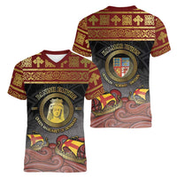 Danish Empire Women V-Neck T-Shirt Kalmar Union With Viking Patterns - Wonder Print Shop