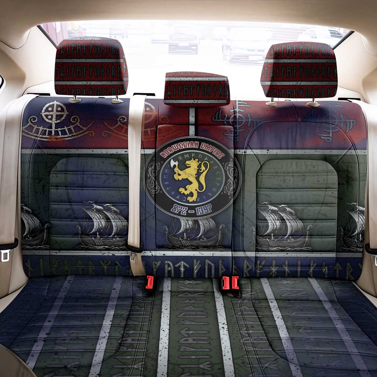 Norwegian Empire Back Car Seat Cover Ancient Viking Patterns - Wonder Print Shop