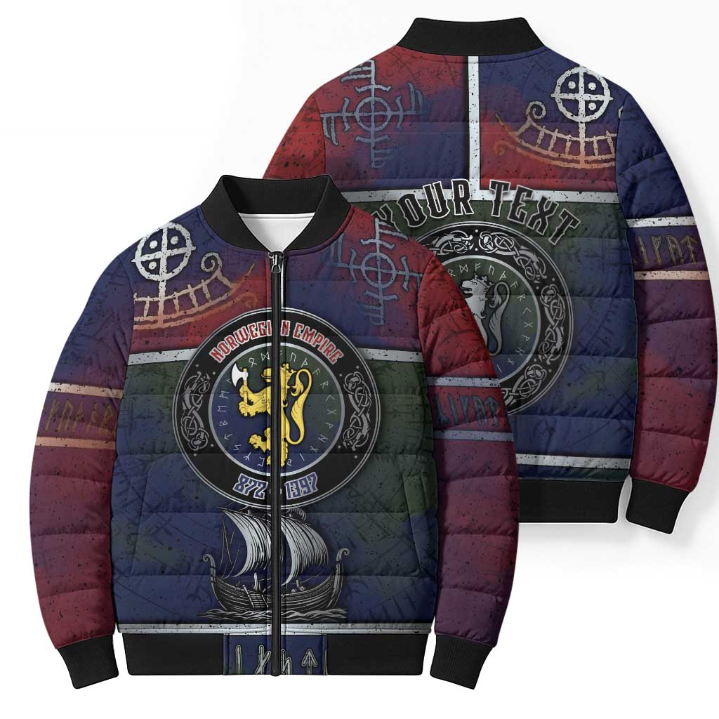 Personalized Norwegian Empire Bomber Puffer Jacket Ancient Viking Patterns - Wonder Print Shop