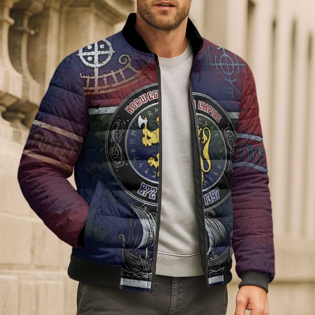 Personalized Norwegian Empire Bomber Puffer Jacket Ancient Viking Patterns - Wonder Print Shop