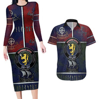 Personalized Norwegian Empire Couples Matching Long Sleeve Bodycon Dress and Hawaiian Shirt Ancient Viking Patterns - Wonder Print Shop