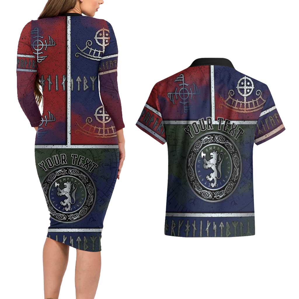Personalized Norwegian Empire Couples Matching Long Sleeve Bodycon Dress and Hawaiian Shirt Ancient Viking Patterns - Wonder Print Shop