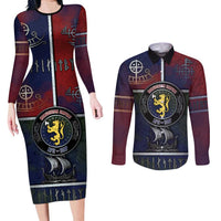Personalized Norwegian Empire Couples Matching Long Sleeve Bodycon Dress and Long Sleeve Button Shirt Ancient Viking Patterns - Wonder Print Shop