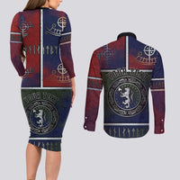 Personalized Norwegian Empire Couples Matching Long Sleeve Bodycon Dress and Long Sleeve Button Shirt Ancient Viking Patterns - Wonder Print Shop