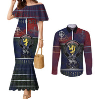 Personalized Norwegian Empire Couples Matching Mermaid Dress and Long Sleeve Button Shirt Ancient Viking Patterns - Wonder Print Shop