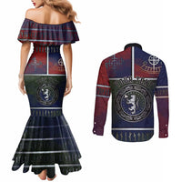 Personalized Norwegian Empire Couples Matching Mermaid Dress and Long Sleeve Button Shirt Ancient Viking Patterns - Wonder Print Shop