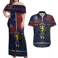 Personalized Norwegian Empire Couples Matching Off Shoulder Maxi Dress and Hawaiian Shirt Ancient Viking Patterns - Wonder Print Shop