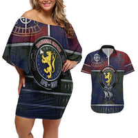 Personalized Norwegian Empire Couples Matching Off Shoulder Short Dress and Hawaiian Shirt Ancient Viking Patterns - Wonder Print Shop