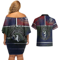 Personalized Norwegian Empire Couples Matching Off Shoulder Short Dress and Hawaiian Shirt Ancient Viking Patterns - Wonder Print Shop