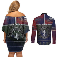 Personalized Norwegian Empire Couples Matching Off Shoulder Short Dress and Long Sleeve Button Shirt Ancient Viking Patterns - Wonder Print Shop