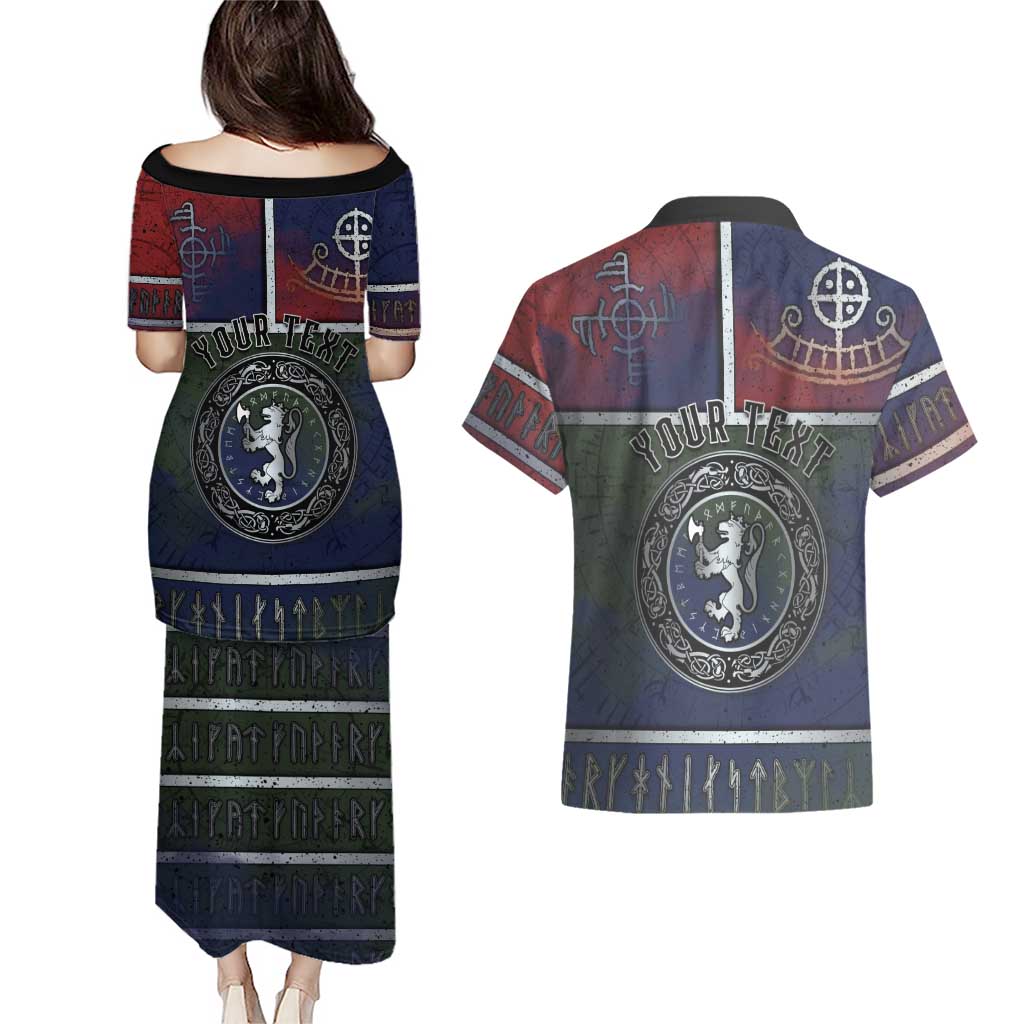 Personalized Norwegian Empire Couples Matching Puletasi and Hawaiian Shirt Ancient Viking Patterns - Wonder Print Shop