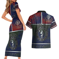 Personalized Norwegian Empire Couples Matching Short Sleeve Bodycon Dress and Hawaiian Shirt Ancient Viking Patterns - Wonder Print Shop
