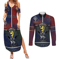 Personalized Norwegian Empire Couples Matching Summer Maxi Dress and Long Sleeve Button Shirt Ancient Viking Patterns - Wonder Print Shop