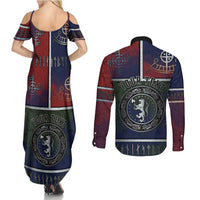 Personalized Norwegian Empire Couples Matching Summer Maxi Dress and Long Sleeve Button Shirt Ancient Viking Patterns - Wonder Print Shop