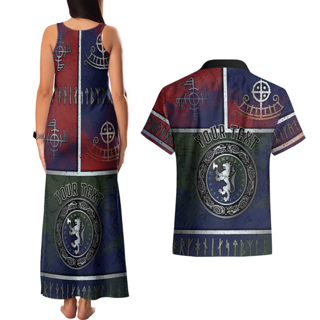 Personalized Norwegian Empire Couples Matching Tank Maxi Dress and Hawaiian Shirt Ancient Viking Patterns - Wonder Print Shop