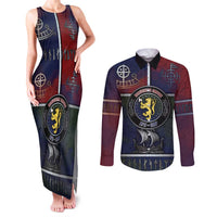Personalized Norwegian Empire Couples Matching Tank Maxi Dress and Long Sleeve Button Shirt Ancient Viking Patterns - Wonder Print Shop