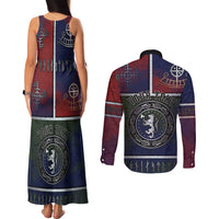 Personalized Norwegian Empire Couples Matching Tank Maxi Dress and Long Sleeve Button Shirt Ancient Viking Patterns - Wonder Print Shop
